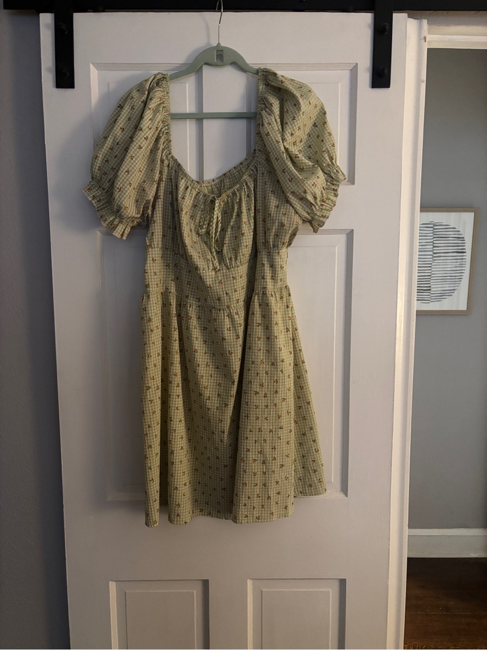 SHEIN Light Sage Floral Puff-Sleeve Mini Dress
